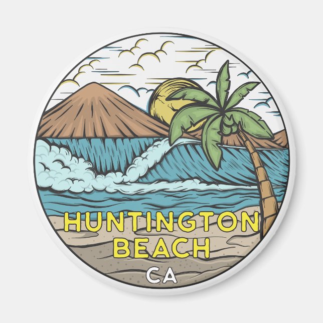 Huntington Beach California Vintage Magnet (Framsidan)