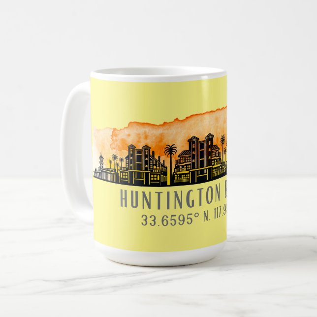 Huntington Beach City Silhouette Kaffemugg (Framsida vänster)