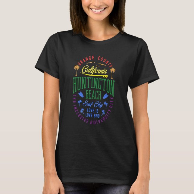 Huntington Beach Inclusive & Diversity City Badge  T Shirt (Framsida)