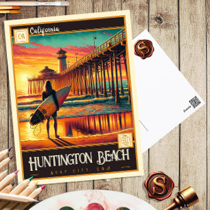 Huntington Beach, Kalifornien Postkort för Vinta Vykort