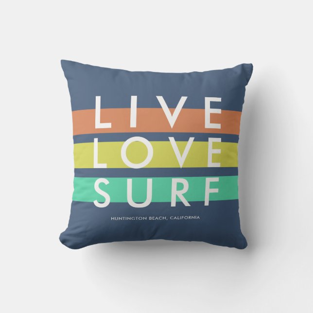 Huntington Beach Live, Kärlek, Surfa Pillow Kudde (Framsida)