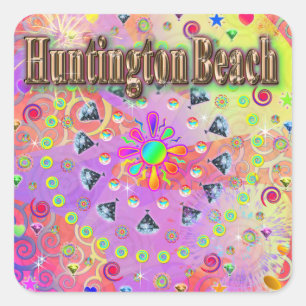 Huntington Beach Lucky Golden Sticker Fyrkantigt Klistermärke