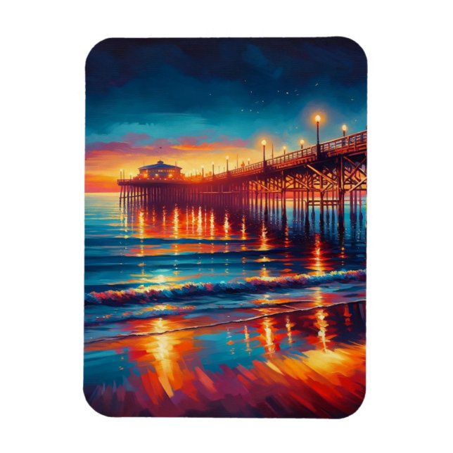 Huntington Beach Pier California Sunset Painting Magnet (Vertikal)