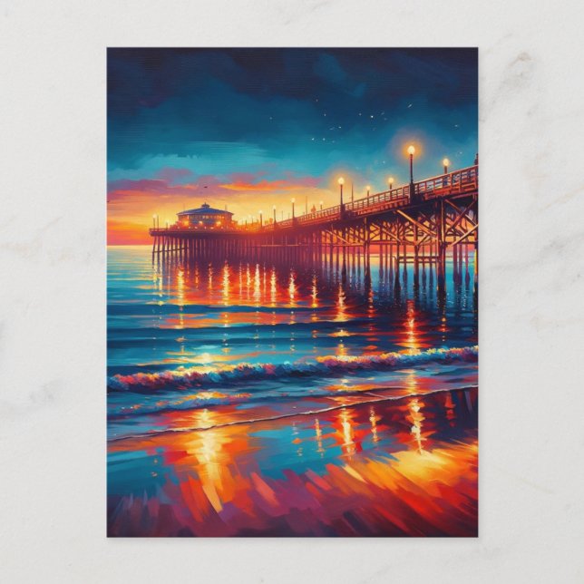 Huntington Beach Pier California Sunset Painting Vykort (Framsida)