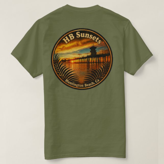 Huntington Beach Pier Solnedgång T-Shirt -  John M (Design baksida)