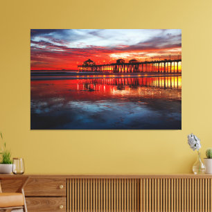 Huntington Beach Pier Solnedgångar (Canvas 152cm - Canvastryck