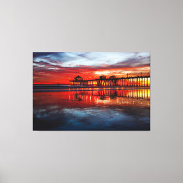 Huntington Beach Pier Solnedgångar (Canvas 152cm - Canvastryck