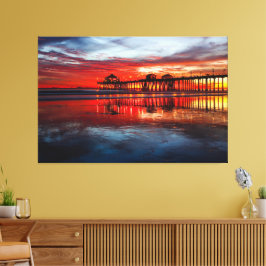 Huntington Beach Pier Solnedgångar (Canvas 152cm - Canvastryck