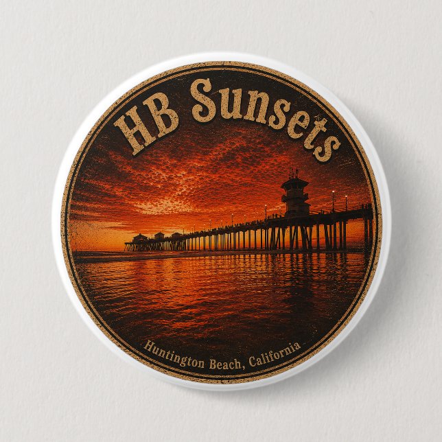 Huntington Beach Pier Sunset Knappar - John Minar (Framsida)