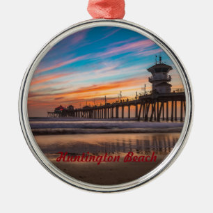 Huntington Beach Pier vid solnedgången Julgransprydnad Metall
