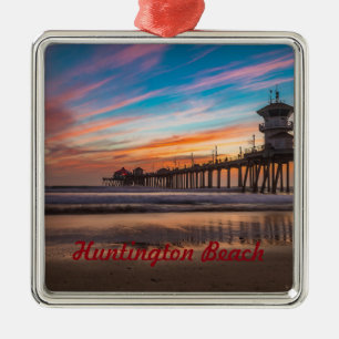 Huntington Beach Pier vid solnedgången Julgransprydnad Metall