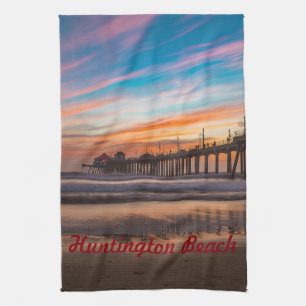 Huntington Beach Pier vid solnedgången Kökshandduk