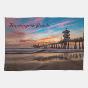 Huntington Beach Pier vid solnedgången Kökshandduk