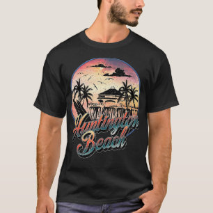 Huntington Beach Pier Vintage Sunset Surfboard Sur T Shirt