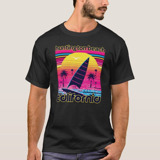 Huntington Beach Retro 80s Stil Souvenir Beach T Shirt (Framsida)