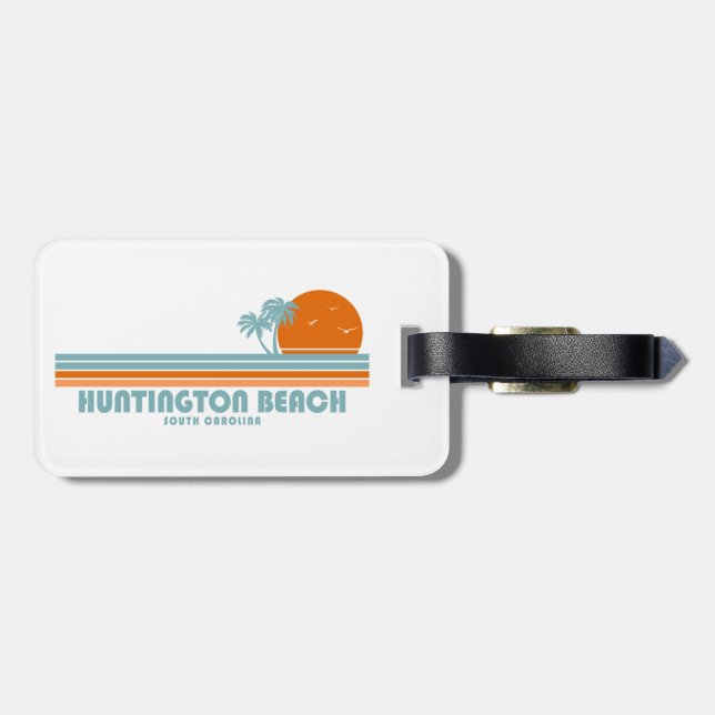 Huntington Beach South Carolina Sol Handflatan Trä Bagagebricka (Baksida Vågrät)