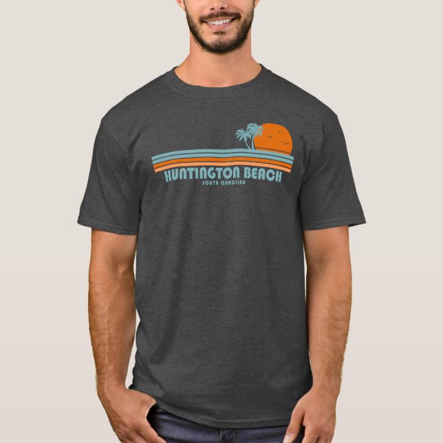 Huntington Beach South Carolina Sol Handflatan Trä T Shirt (Framsida)