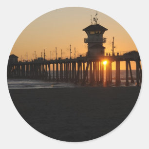 Huntington Beach Sunrise på stranden Runt Klistermärke