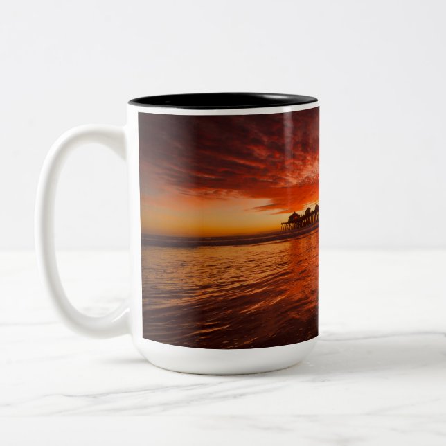 Huntington Beach Sunset-mugg - John Minar  Två-Tonad Mugg (Vänster)