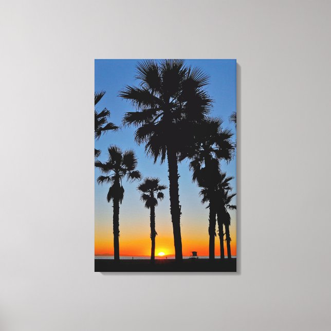 Huntington Beach Sunset Palms - John Minar  Canvastryck (Framsida)