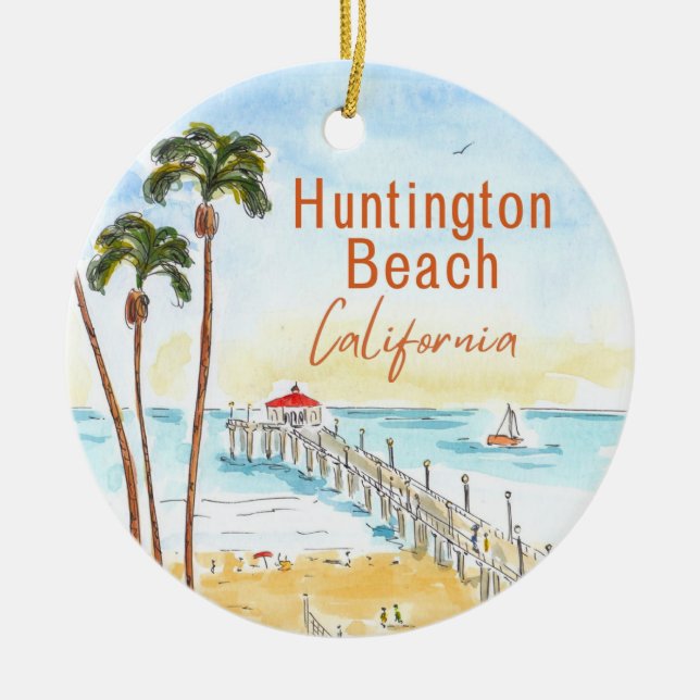Huntington Beach Surf City USA California Julgransprydnad Keramik (Framsidan)
