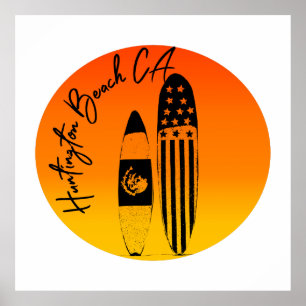 Huntington Beach Surfboard och Sunset Poster