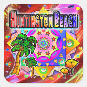 Huntington Beach Tropical Friends Sticker Fyrkantigt Klistermärke