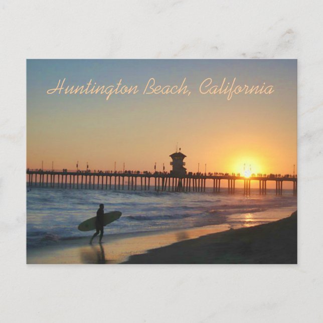 Huntington Beach vid Sunset Postcard Vykort (Framsida)