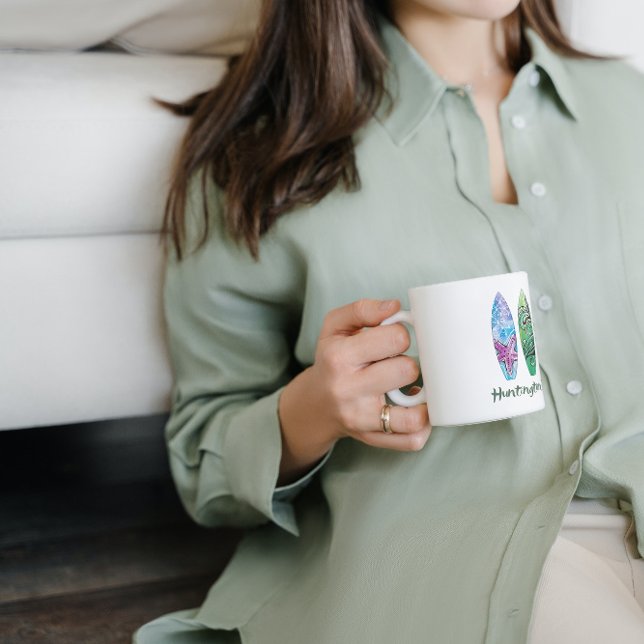 Huntington Beach Watercolor Surfboard Kaffemugg (Skapare uppladdad)