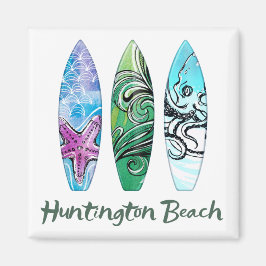 Huntington Beach Watercolor Surfboard Magnet