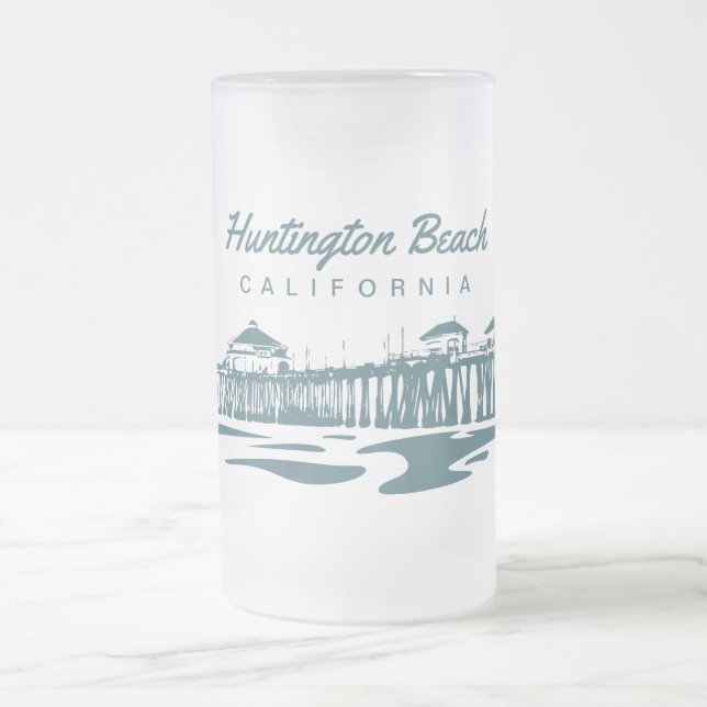 Huntington Beachpir, CA - beställnings- Frostat Ölglas (Center)