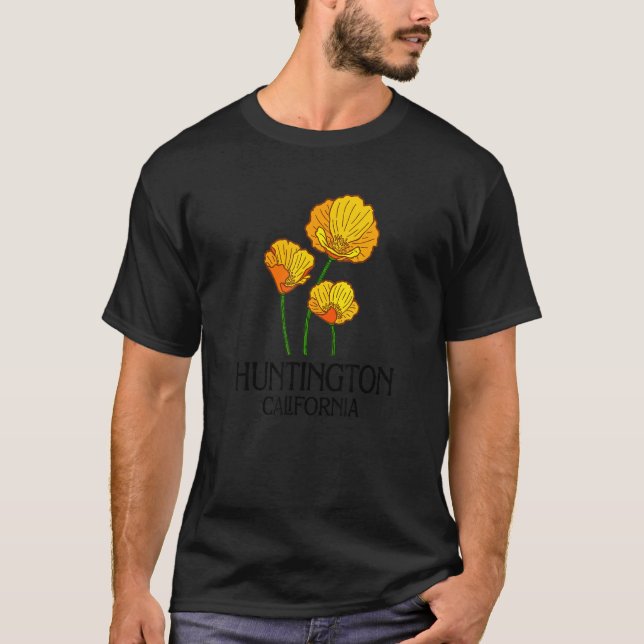 Huntington California CA Poppy Flower State City V T Shirt (Framsida)
