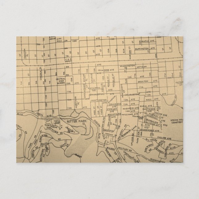 Huntington, WV Vintage Karta Vykort (Framsida)