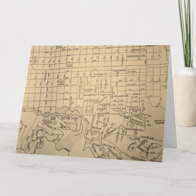 Huntington WV-vintagekarta Kort (Framsida)