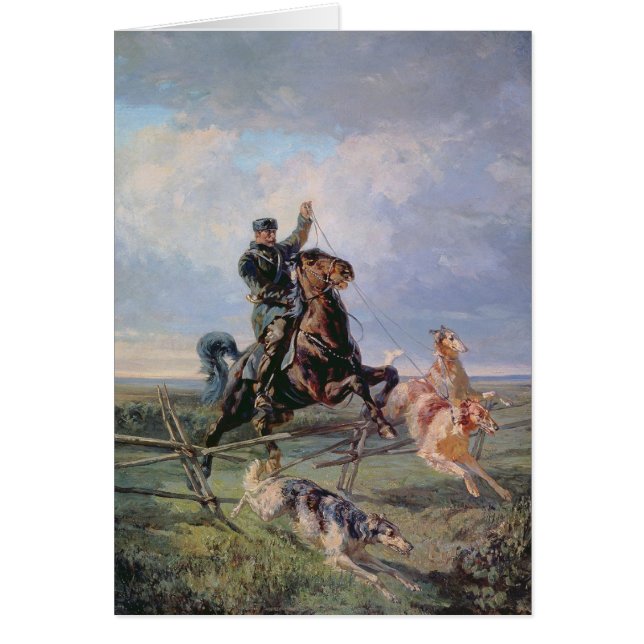 Huntsman med borzoisna, 1872 hälsningskort (Framsidan)