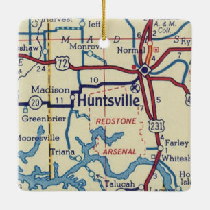 Huntsville AL-Vintagen Karta Julgransprydnad Keramik
