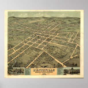 Huntsville Alabama 1871 Antique Panoramic Karta Poster