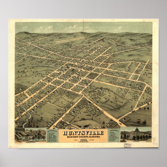 Huntsville Alabama 1871 Panoramic Karta Poster (Framsidan)