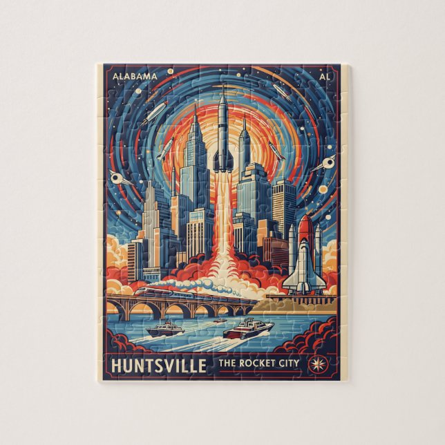Huntsville Alabama Rocket City Futuristic Space Pussel (Vertikal)