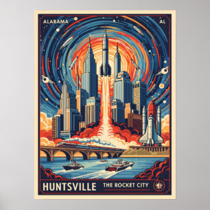 Huntsville Alabama Rocket City Futuristisk Rymd Poster