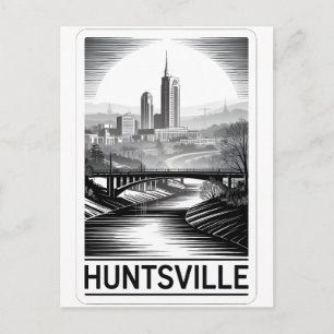 Huntsville Alabama Siluett Svart Vitt Träsnitt Helg Vykort