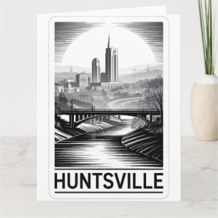 Huntsville Alabama Siluett Svart Vitt Träsnitt Kort