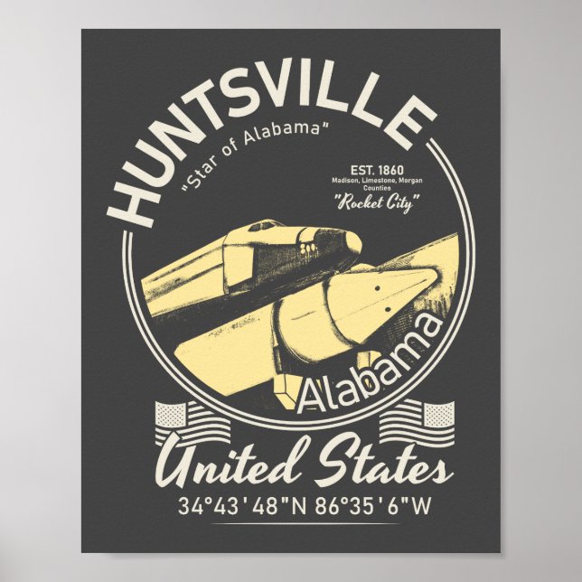 HUNTSVILLE CITY ALABAMA - ROCKET SPACESHIP POSTER (Framsidan)