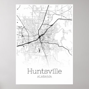 Huntsville Karta - Alabama - City Karta Poster