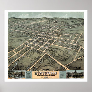 Huntsville panorama- karta för AL - 1871 Poster