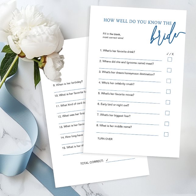 Hur bra vet du att Bride Game - Blue? (Fun Bridal Shower Game)