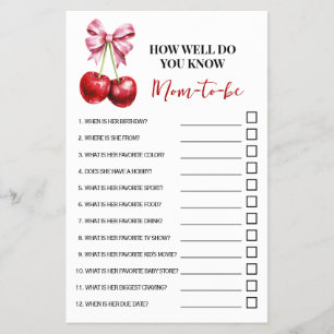Hur bra vet du om Mamma Cherry Baby Shower-spelet? Flygblad