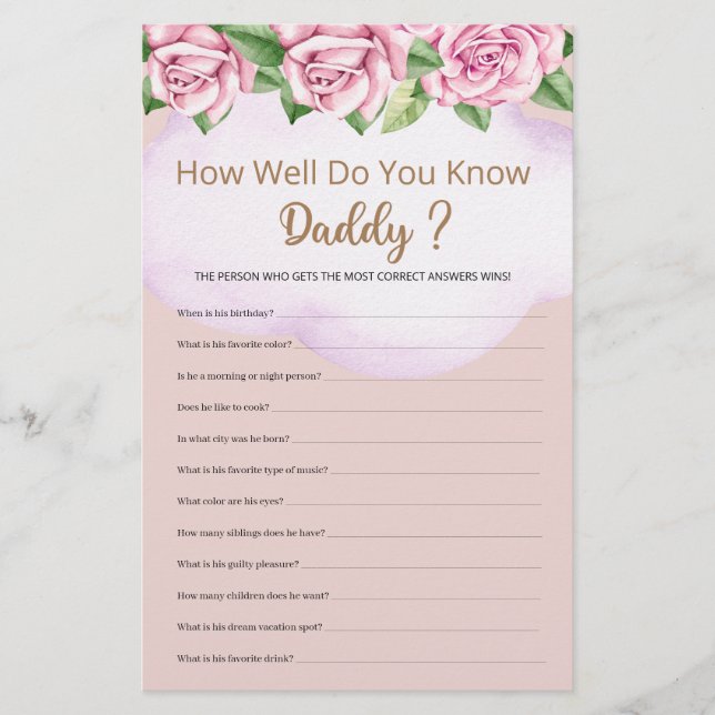 Hur bra vet du pappa Baby Shower? (Framsida)