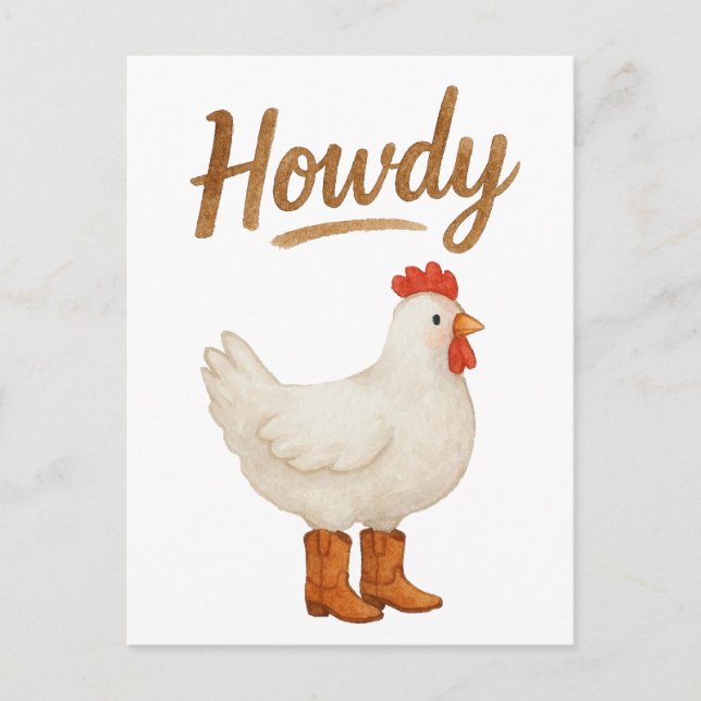 Hur Chicken i Cowboy Stövlar Vykort (Framsida)