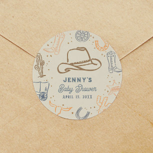 Hur Cowboy Western Baby Shower Förmån Runt Klistermärke